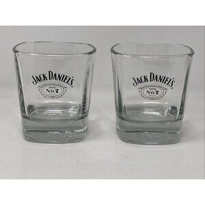 Set Of 2 Jack Daniels Whiskey Old No.7 Brand Square Rocks Glass Embossed Bottom